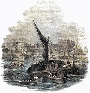 Stationer: Barges on the River Thames, 1845