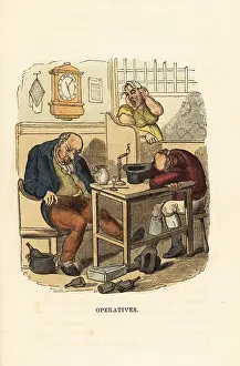 Rudolph Ackermann: A barmaid in a tavern calls time on two sleeping drunks