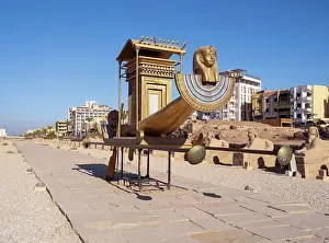 Sphinxes: Barque reconstruction, Dromos, Luxor Temple, Luxor, Egypt