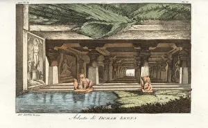 Ellora: Bas relief and sculpture at the entrance to