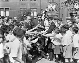 Baseballs: Baseball Player Babe Ruth and Actor Harold Lloyd Greet