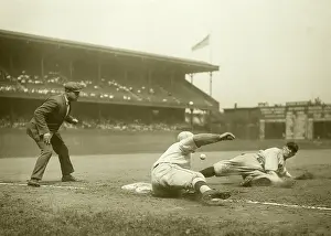 Shibe: Baseball Player Sliding Safe into Third Base