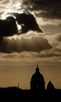 Corso: Basilica of Carlo al Corso at sunset. Backlight. Rome