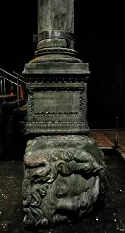 Northwest: Basilica Cistern. 6th century. Medusa column base. Istanbul