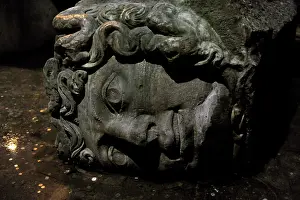 Northwest: Basilica Cistern. 6th century. Medusa column base. Istanbul