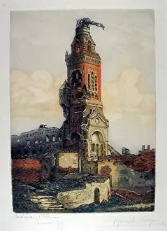 Aquatints: Basilique d'Albert, Somme, 1915