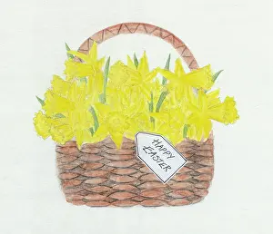 Brookshaw: Basket full of daffodils with Happy Easter label