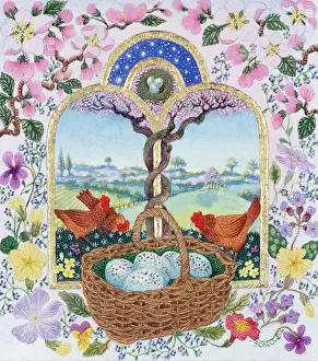 Nots: Basket of Eggs in front of window, landscape
