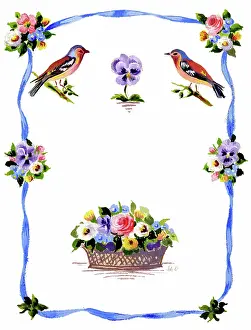 Ockenden: Basket of flowers and posies and two birds
