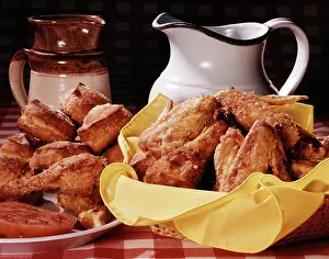 Pitchers: Basket of Fried Chicken Plate of Cornbread Biscuits