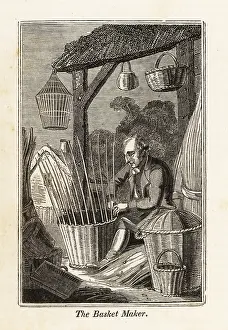 F.c. And J. Rivington: Basket maker weaving a basket from willow