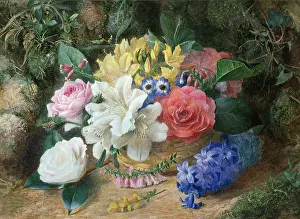 Azaleas: Basket of Paeonies, Azaleas, Roses, etc