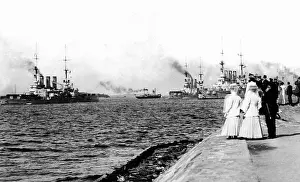 Bathers: Bathers greet ships of the High Seas Fleet, 1909