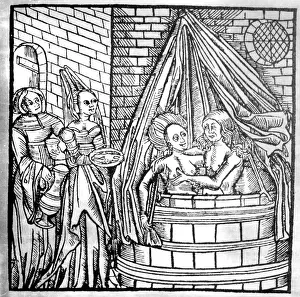 Eroticism: bathing, bath house, The casual Bath, woodcut