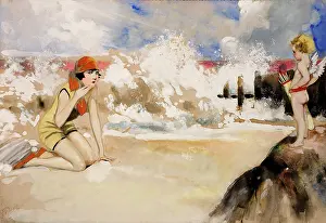 John Noott Galleries: Bathing belle on the beach, 1920s