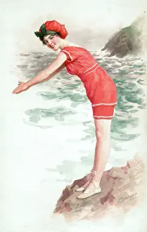 Bathing girl diving