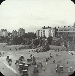 Beechams: Bathing Machines on the beach at Tenby, Wales