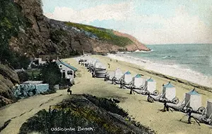 Oddicombe: Bathing Machines on the sand at Oddicombe Beach