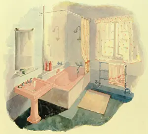 Attachment: Bathroom with pink bath and washbasin