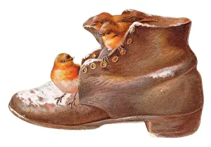 Redbreast: Battered old boot-shaped Christmas card