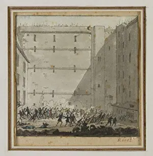 Watercolor: Battle in the courtyard of the Bastille