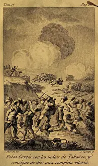 1825: Battle between spaniards and indians of Tabasco. Engraving
