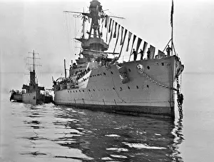 Decked: Battleship decked out with flags