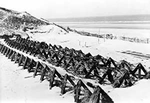 Defences: Beach with obstructions to prevent tanks landing, WW2