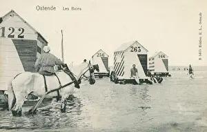 Dec19: A beach scene from Ostend, Belgium - Bathing huts on wheels