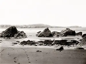 Mono: Beach and shore at Newquay, Cornwall, England