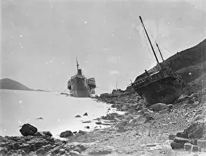Beached: Beached paddle steamer. China