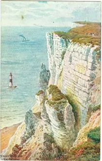 Bought: Beachy Head view down the cliffs to the sea and lighthouse