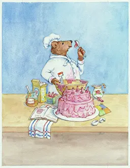 Icing: Bear Chef making a pink birthday cake