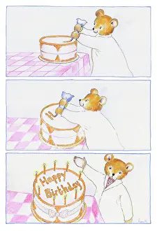Icing: A bear icing a birthday cake