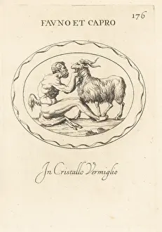 Roman God: A bearded Faunus holding the beard of a goat