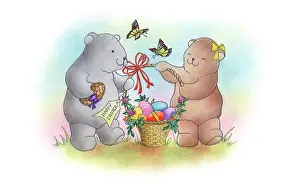 Pedley: Two bears with a basket of Easter Eggs