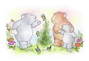 Crumbs: Three bears feeding blue tits