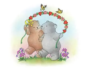 Pedley: Two bears with garland of roses and hearts