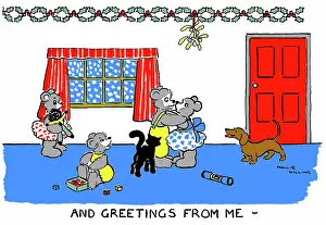 Willing: Two bears kissing under mistletoe