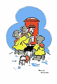 Willing: Bears posting a letter in a pillar-box