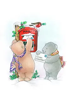 Posting: Two bears posting letters to Father Christmas