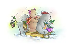 Pedley: Three bears on a sledge in the snow
