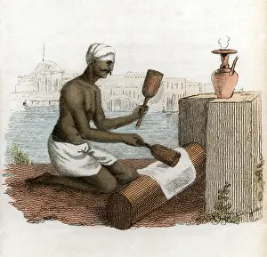 Ackermann: Beating cotton cloth with wooden mallets to give