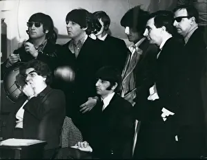 Pops: The Beatles pop group at EMI Studios during filming