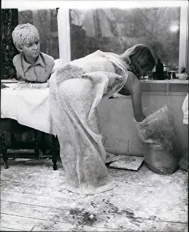 Cellophane: Beatles sculptor Liz Moore, at work in Ashtead, Surrey