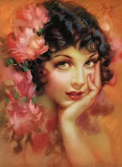 Nails: Beautiful woman surrounded by roses
