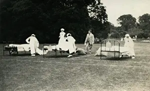 Aprons: Bedmaking race, Quex House garden