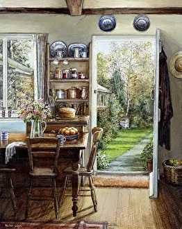 Floorboards: The Beehive ? in garden seen through door