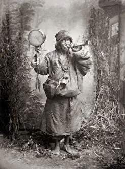 Ragged: Beggar woman musical instruments, Northern India, c.1880's