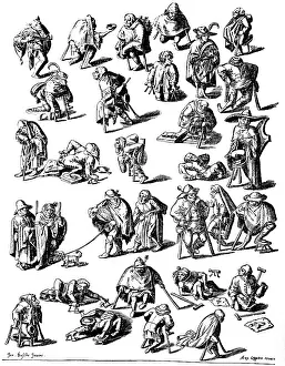Cripple: Beggars, copper engraving after Hieronymus Bosch